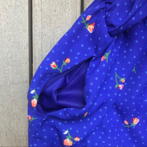 SIENNA SKY Blue Star & Tulip Print Button Down V Neck Short Sleeve Romper - Picture 5 of 6